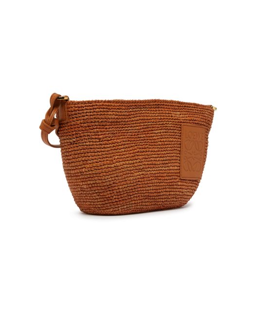 Loewe Brown Luxury Slit Pochette Bag In Raffia And Calfskin