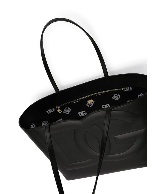 Dolce & Gabbana Black Medium Calfskin Logo Shopper