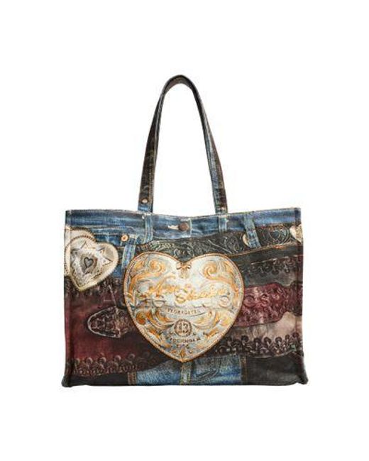Acne Black Trompe-L'Oeil Print Denim Effect Tote Bag