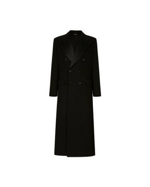 Dolce & Gabbana Black Double-Breasted Stretch Wool Coat for men