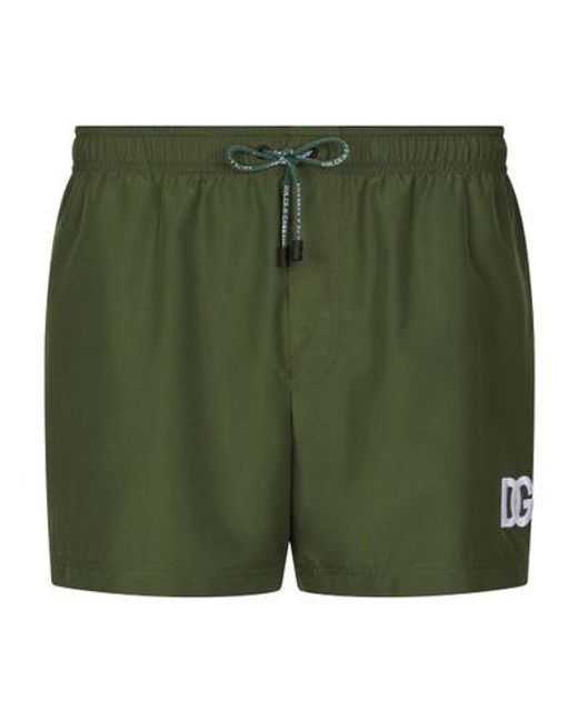 Dolce & Gabbana Green Swim Shorts With Dg Patch for men