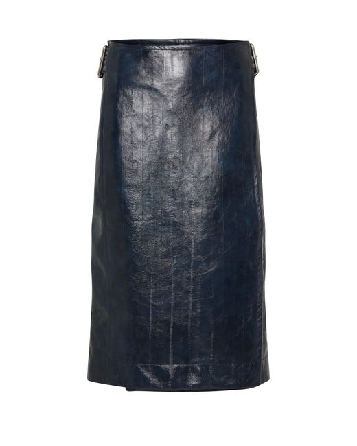 Bottega Veneta Blue Embossed Leather Midi Skirt