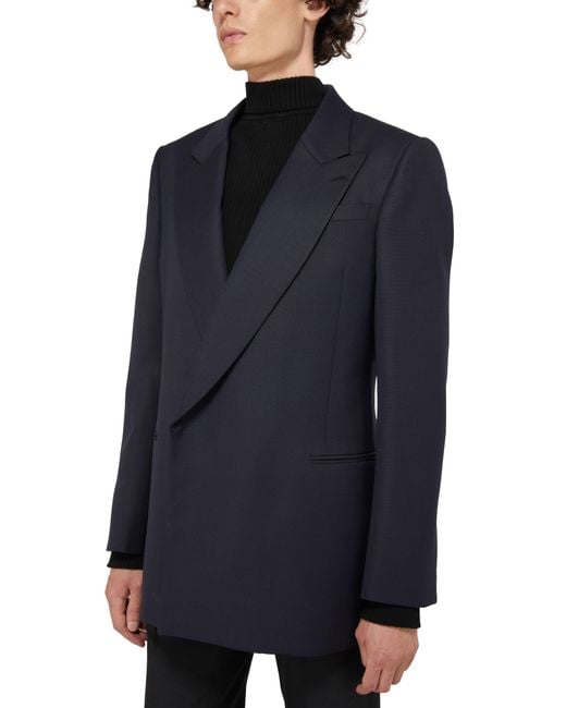 Alexander McQueen Blue Reverse Double Breasted Jacket for men
