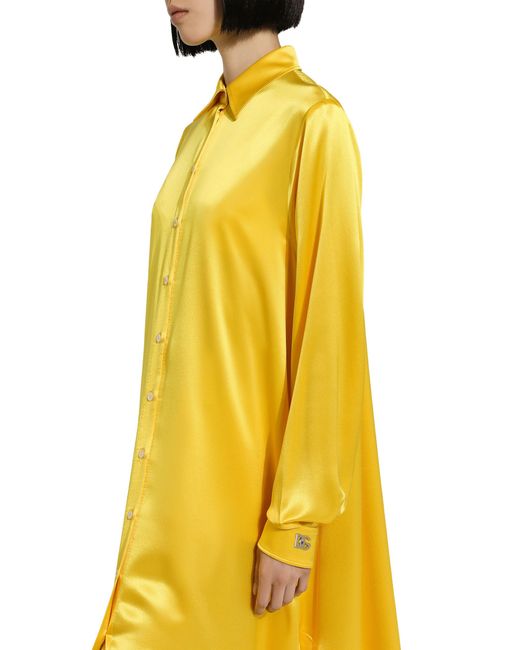 Dolce & Gabbana Yellow Long-Sleeved Silk Crepe Caftan