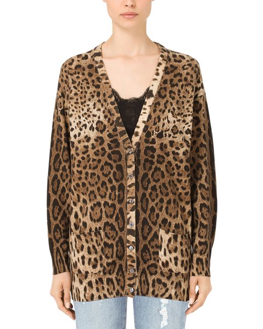 Dolce & Gabbana Brown Leopard-print Cashmere Cardigan