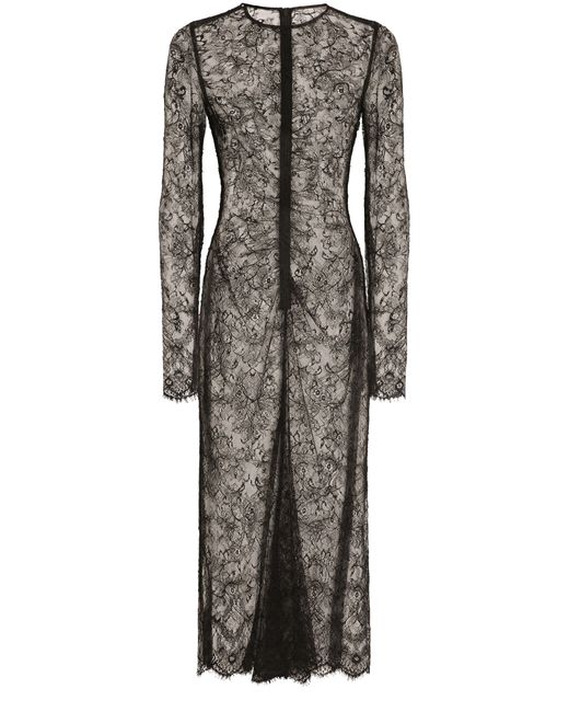 Dolce & Gabbana Gray Midi Dress In Chantilly Lace