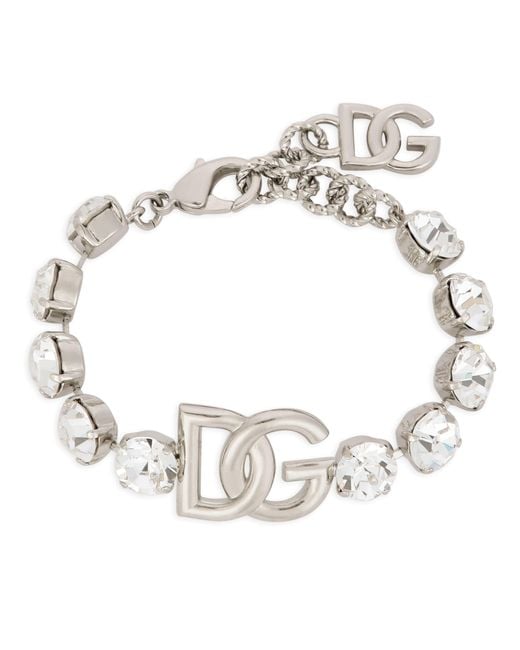 Dolce & Gabbana Metallic Bracelet With Rhinestones And Dg Logo