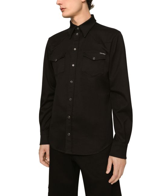 Dolce & Gabbana Hemd aus Stretch-Denim in Black für Herren