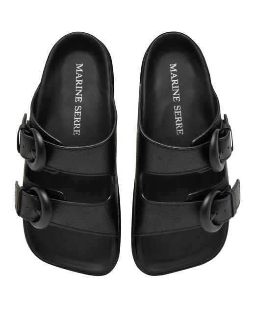 MARINE SERRE Black Embossed Leather Ground Sandals