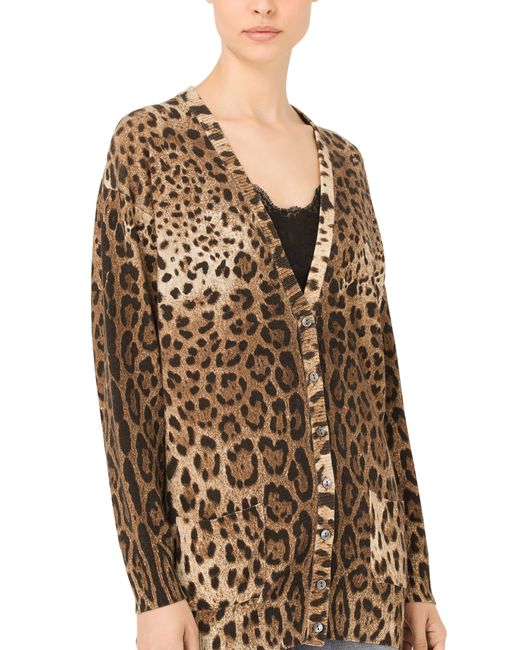 Dolce & Gabbana Brown Leopard-print Cashmere Cardigan