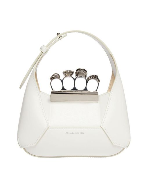 Alexander McQueen White Jewelled Mini Hobo Bag