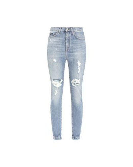 Dolce & Gabbana Blue Stretch Denim Audrey Jeans With Rips