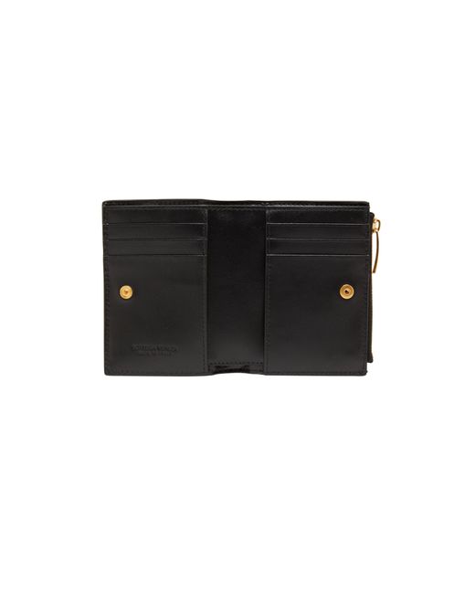 Bottega Veneta Black Zweiflügelige Brieftasche Cassette mit Reißverschluss