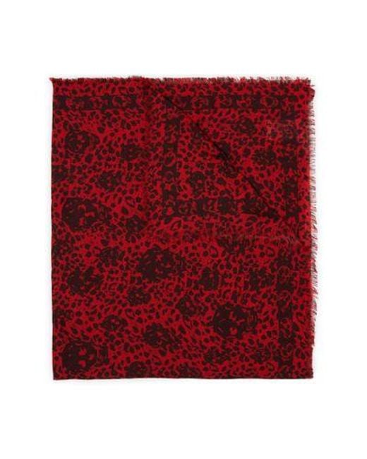 Alexander McQueen Red Wool Leopard Skull Scarf