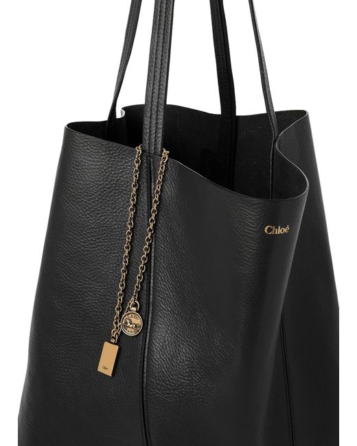 Chloé Black Cabas-Tasche Aus Genarbtem Leder Spin