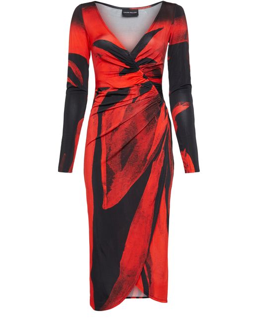 Louisa Ballou Red Ls Summe Midi Dress