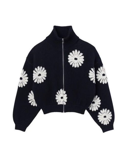 Sandro Blue Floral Trucker-style Sweater