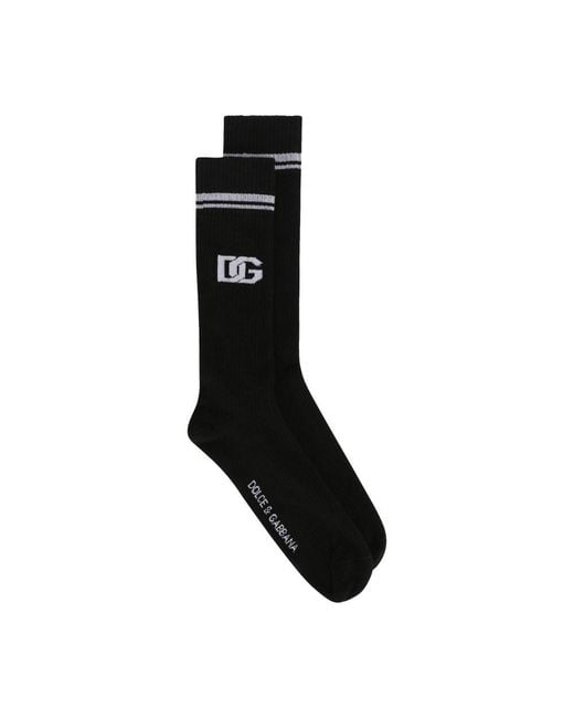 Dolce & Gabbana White Cotton Jacquard Socks With Dg Logo for men