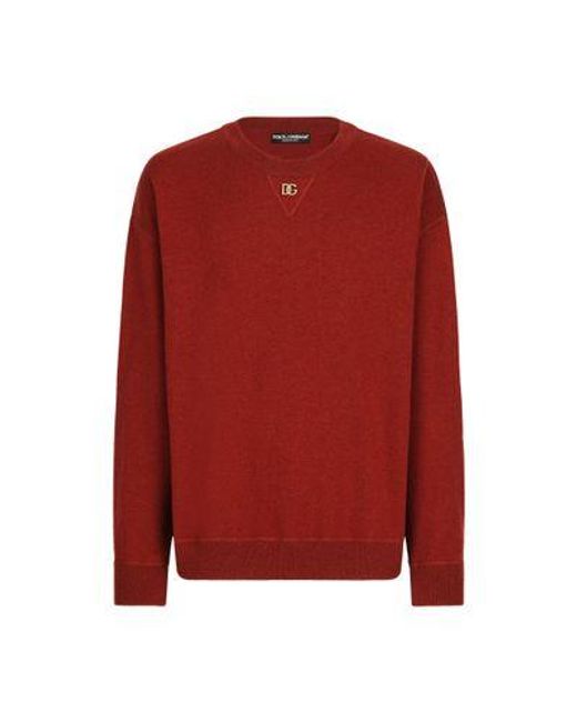 Dolce & Gabbana Red Cashmere Round-Neck Sweater for men