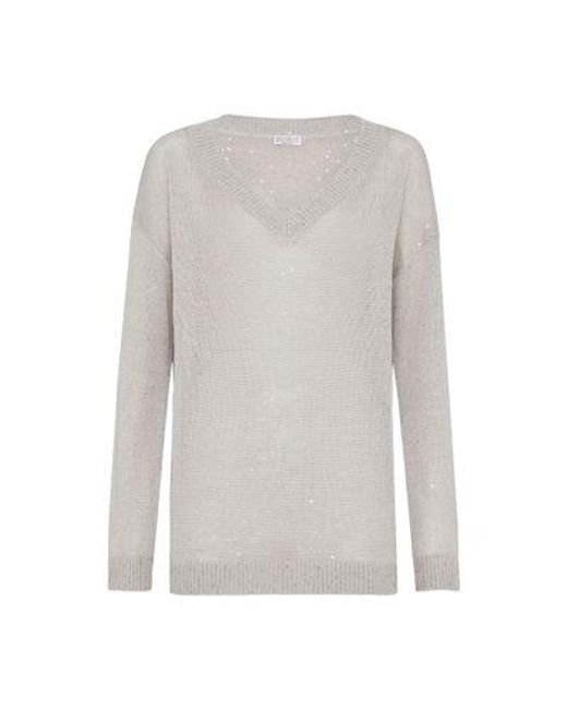 Brunello Cucinelli Gray Linen And Silk Sweater