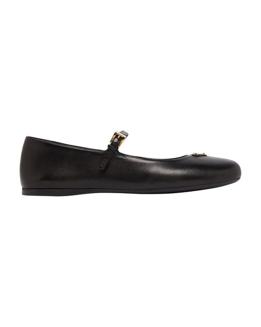 Prada Black Leather Ballet Flats With Strap