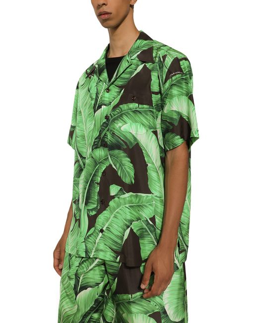 Dolce & Gabbana Green Silk Hawaiian Shirt for men