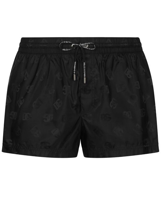Dolce & Gabbana Black Short Swim Trunks With Jacquard Dg Monogram for men
