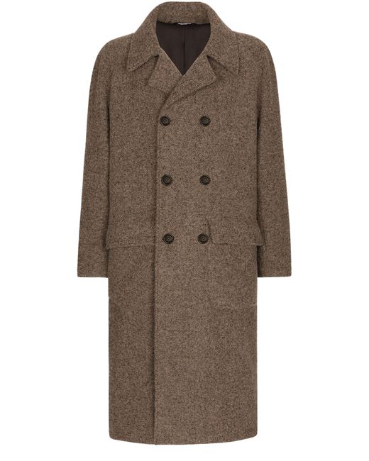 Dolce & Gabbana Brown Double-Breasted Melange Alpaca Wool Coat for men