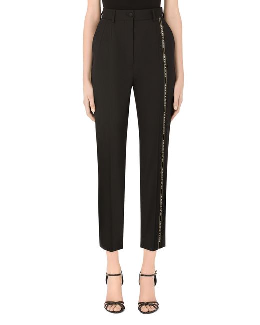 Dolce & Gabbana Black Woolen Pants With Branded Selvedge