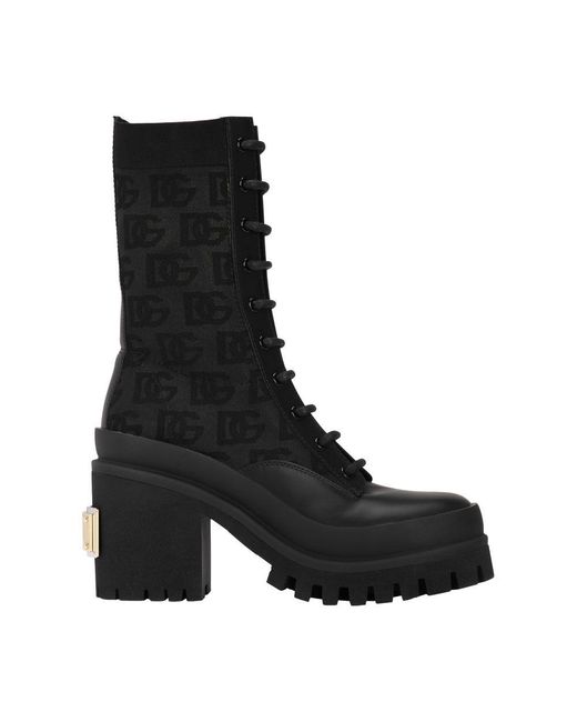 Dolce & Gabbana Black Stretch Mesh Ankle Boots With All-over Dg Logo