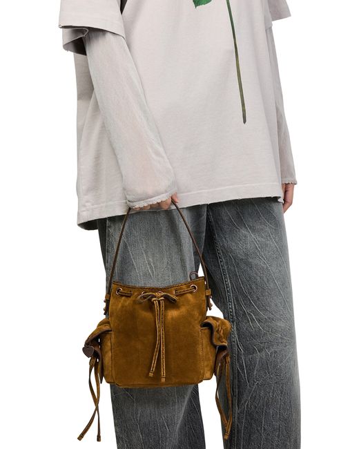 Acne Brown Mini Multipocket Suede Bucket Bag