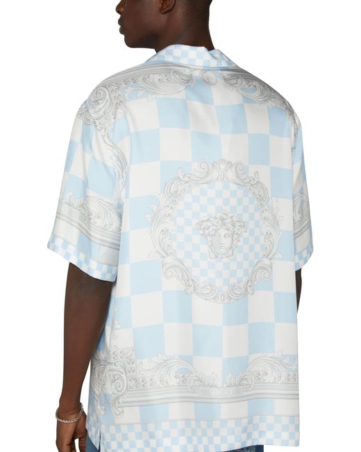 Versace Blue Medusa Printed Short Sleeved Shirt for men