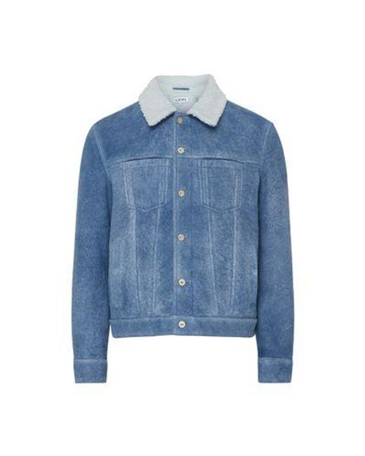 Loewe Blue Denim Jacket With Shearling Collar for men