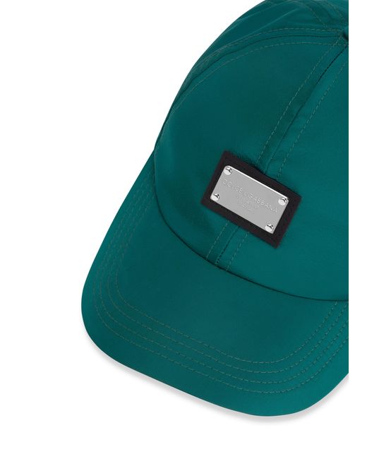 Dolce & Gabbana Green Nylon Baseball Cap With Branded Tag for men