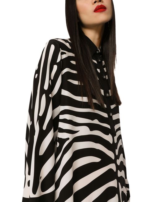 Dolce & Gabbana Black Zebra-Print Crepe De Chine Caftan