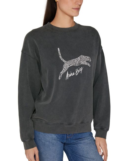 Anine Bing Gray Spencer Sweatshirt Printed Leopard