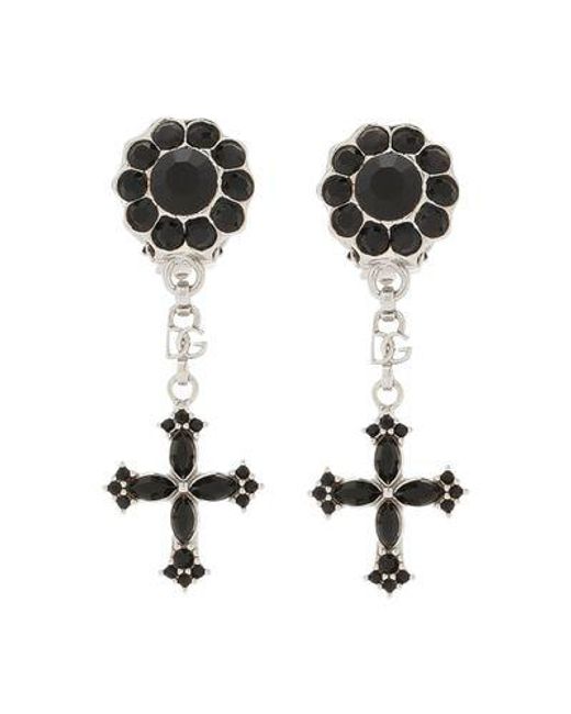 Dolce & Gabbana Black Drop Earrings With Crosses
