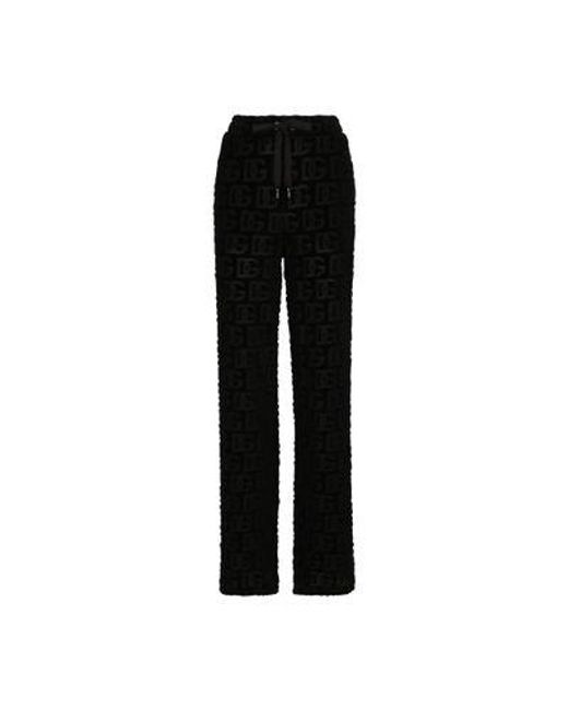 Dolce & Gabbana Black Flared Jacquard Pants With Dg Logo