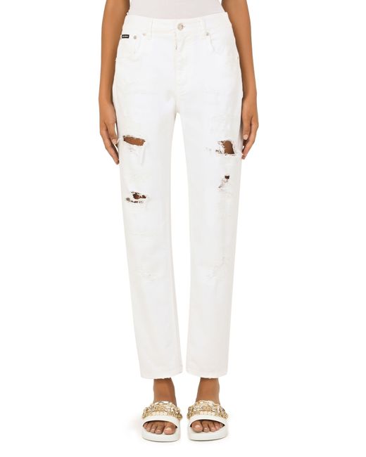 Dolce & Gabbana White Boyfriend Jeans With Rips