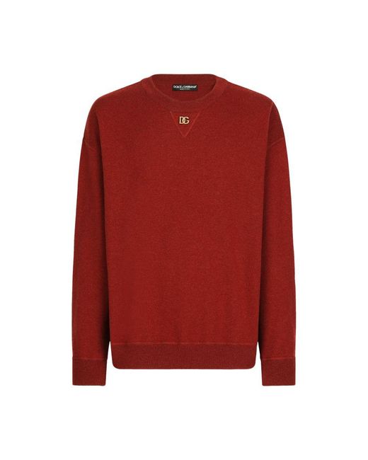 Dolce & Gabbana Red Cashmere Round-Neck Sweater for men