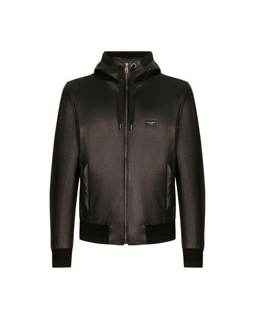 Dolce & Gabbana Black Leather Jacket With Hood for men