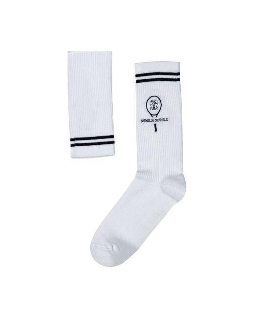 Brunello Cucinelli White Rib Knit Socks for men