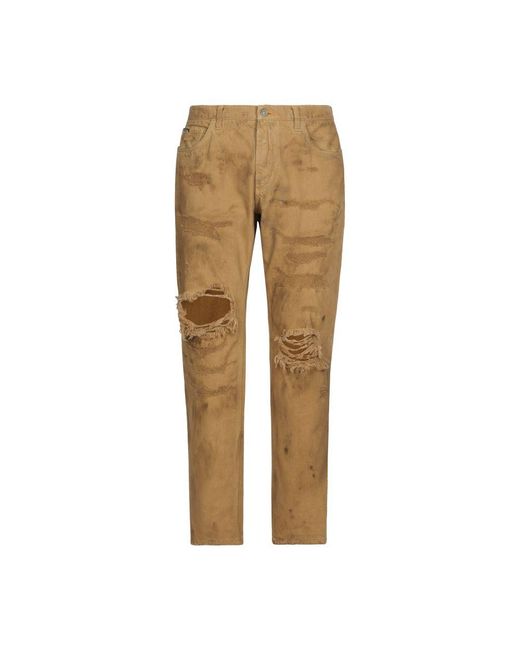 Dolce & Gabbana Natural Loose Stretch Overdye Jeans With Rips for men