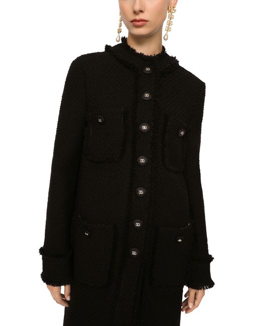 Dolce & Gabbana Black Single-breasted Tweed Coat