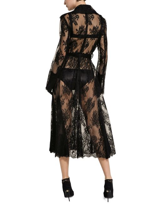 Dolce & Gabbana Black Chantilly Lace Coat With Belt