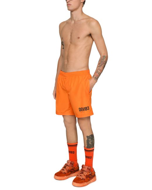 Short De Bain Mi-Long À Logo Et Imprimé Vib3 Dolce & Gabbana pour homme en coloris Orange