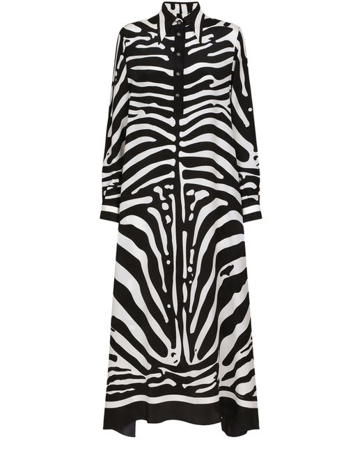 Dolce & Gabbana Black Zebra-Print Crepe De Chine Caftan