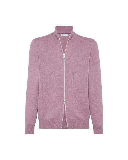 Mens Brunello Cucinelli pink Virgin Wool-Cashmere-Silk Cardigan