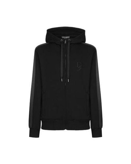 Dolce & Gabbana Black Embroidered Cotton Jersey Hoodie for men