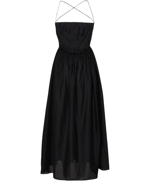 Matteau Black Gathered Lace Up Dress